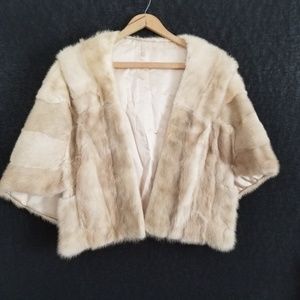 Vintage Champagne Real Mink Fur Stole With Pockets